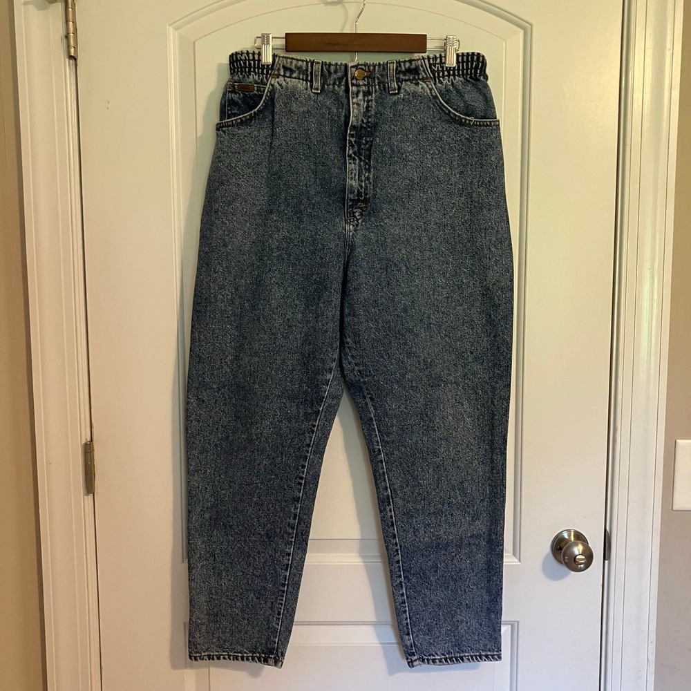 VTG Lee Jeans Relaxed Fit Acid Wash Elastic High Waisted Women's 18W Med